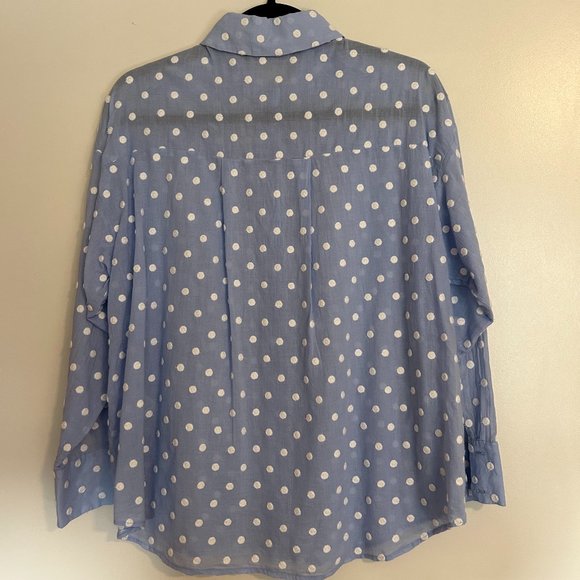 ZARA Light Blue EMBROIDERED POLKA DOT SHIRT Long Sleeve Sz M - Picture 5 of 7